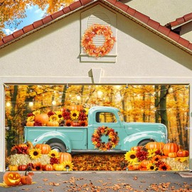 Fall Thanksgiving Garage Door Cover Decorations Backdrop 7x16ft Large 2 Car Autumn Garage Door Banner Forest Pumpkin Truck Fall Garage Door Hanging Banner Fall Garage Door Outdoor Holiday Decorations
