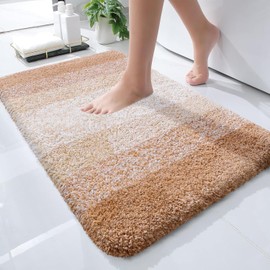OLANLY Luxury Microfiber Bath Mat, Extra Soft and Absorbent Bathroom Mat, Non-Slip Plush Shaggy Bathroom Rug, Machine Wash Dry, Bath Rugs for Bathroom Floor, Tub and Shower, 16x24, Beige