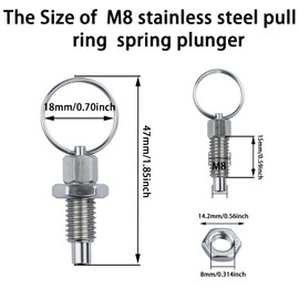 Bntyok 2pcs Spring Plunger Indexing Pin with Pull Ring Spring Loaded Plunger Non Lock- Out Knob Plunger Press for Moulds Chassis Cabinet Industrial Equipment and Appliance M8