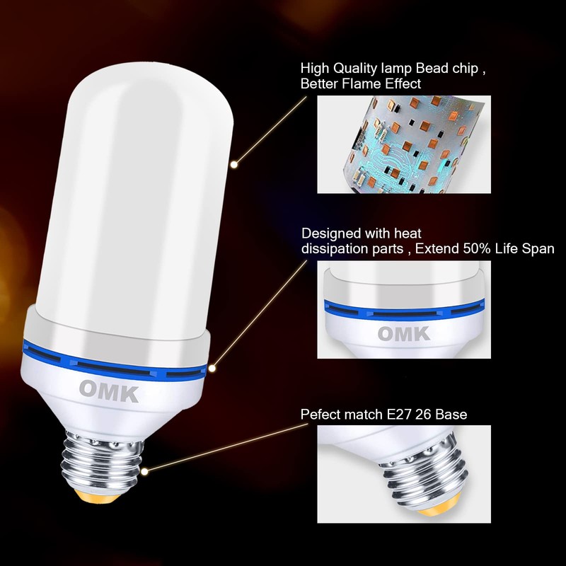 OMK Christmas Decorations Flame Light Bulbs, LED【Upgraded 2 Pack 】