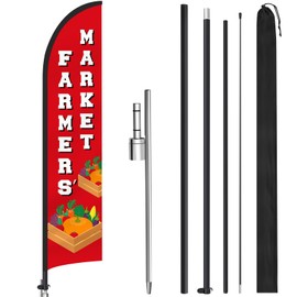 CroBlissful 15 ft Farmers Market Advertising Feather Flag with Pole and Ground Stake, Fresh Produce Farmers Market Swooper Flag Banner Decor for Fruits Vegetables Fresh Produce Food Business Stands