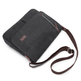 Kono Canvas Messenger Shoulder Bags for Men 13.5 inch Unisex Casual Cross Body Bag Travel Bag for School Travel Work Hiking (A-Black)