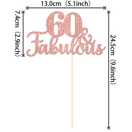 12 PCS 60 and Fabulous Centerpiece Sticks Double Sided Happy 60th Birthday Table Flower Centerpieces Sticks Cheers to 60 Floral Decorations for 60th Birthday Anniversary Party Supplies Rose Gold