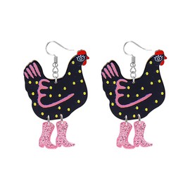 Acrylic Big Hen Chicken Earrings,Cute Kawaii Chicken Drop Dangle Earrings Funny Colorful Boots Chicken Earrings,Cock Foot Chicken Earrings for Women Farm Chicken Jewelry Gifts (black)
