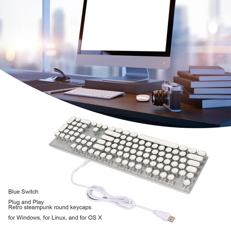 Blue Switch Mechanical Keyboard 104 Keys Backlight Ergonomic Retro Steampunk