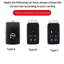ontto Leather Car Key Fob Cover Keyring fit for Volvo C30 C70 S40 S60 S70 S80 V40 V50 V70 XC60 XC90 Keyless Key Case keychain Remote key Shell key Holder Protector accessories 6 Buttons Black C