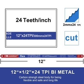 Hacksaw Replacement Blades (10 Pack) High Speed 24 TPI - 12" Length Hack Saw Blade - Carbon Strength Steel