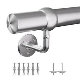 Stair Handrail Kit,3FT Heavy Duty Wall Mounted Railing System 304 Stainless Steel 1-11/16 Inch Pipe Indoor Outdoor Use Secure Grab Bar for Wood Concrete Brick Walls Staircase Railing Silver