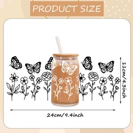 AnyDesign Cup Wrap Transfer Stickers for Glass Wildflower Butterfly Rub on Transfers White Clear Waterproof Transfer Cup Stickers Decals for DIY Crafts Coffee Tea Party Favors Cup Supplies, 8 Sheets