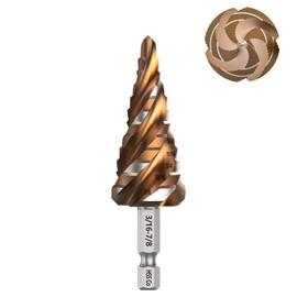 Bestwork 3/16"-7/8" M35 Cobalt Step Drill Bit, Four Spiral Flute Unibit Step Drill Bit Wear-Resistant TiAlN Coated, 1/4" Hex Shank for Metal, Carbon Steel, Stainless Steel, Wood, Plastic (12 Size)