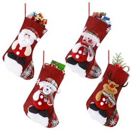 Gobesty Christmas Stocking, Set of 4 Christmas Stocking, Santa Stocking for Filling & Hanging, Stockings Snowman, Christmas Hat for Christmas Decoration, 26 cm