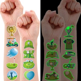 96 PCS Golf Sport Pre-Cut Temporary Tattoos | Super Cute Themed Birthday Party Favors, Supplies, Decorations, Green Sport Fake Tattoo Stickers (Luminous)
