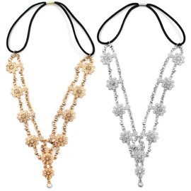 2 Piezas de la boda de la cadena de la cabeza de flores, DanziX Joyería de piezas de cristal de la cabeza de la cadena de perlas Festival de accesorios para el cabello de la novia (Oro, Plata)