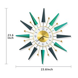 SHUNZYMid Century Silent Non-Ticking Big Clocks, Large Wall Clock Metal Decorative, Modern Home Decorations for Living Room,Bedroom,Dining Room, Office, 23.6 inch