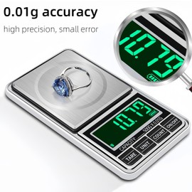 Pocket Scale Digital Jewelry Scale 500g 0.01g Accuracy USB Rechargeable Portable Mini Gram Scale Small Food Scale for Gold Coin Coffee Spice, Batteries Included, with Leather Case