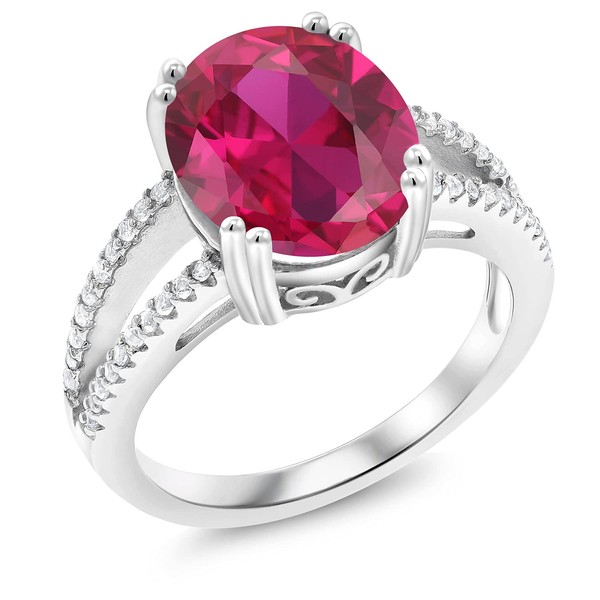 Gem Stone King 925 Sterling Silver Red Created Ruby Ring