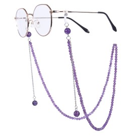 TUMBEELLUWA Healing Crystal Beaded Eyeglasses Chain Mask Lanyard Sunglasses String Cord for Women Men, Amethyst