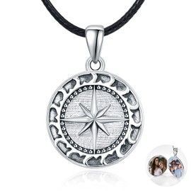 TANGPOET Locket Necklace for Women 925 Sterling Silver Compass Picture Photo Lockets Memorial Gifts for Mum Daughter Grandmother Family