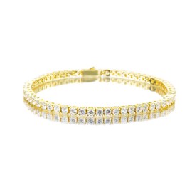 OUANGANC 14K Gold Plated Classic Tennis Bracelet for Women - 3mm Round Cubic Zirconia Diamond-like Jewelry,6-8 Inch (6.5 Yellow Gold Bracelet for Wedding, Anniversary, Birthday Gifts