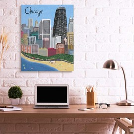 Stupell Industries Chicago Landmark Skyline Colorful Illinois Architecture, Designed by Carla Daly Wall Art, 36 x 48, Canvas