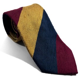 Potomac Tie Company Navy Blue / Burgundy / Gold Striped Silk Shantung Tie (Handmade in Italy)