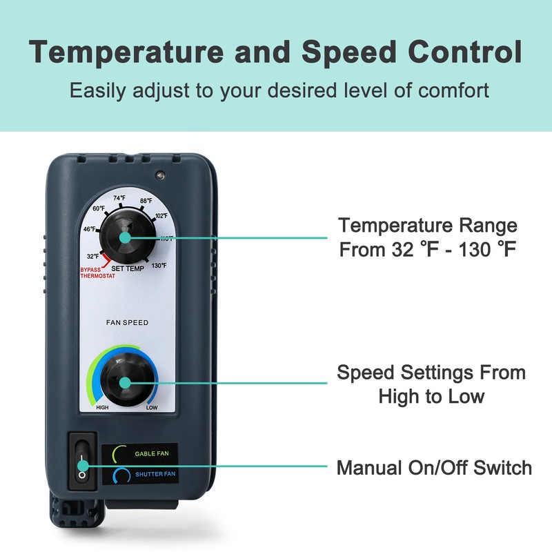 Hipoilk 10 Inch Shutter Exhaust Fan with Thermostat and Speed