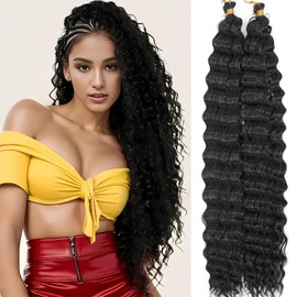 Long Deep Wave Braiding Hair Ocean Wave Crochet Hair 2 Packs Wet and Wavy Hair for Boho Braids Synthetic Curly Hair Extensions for Black Women (24 Inch, 1#)