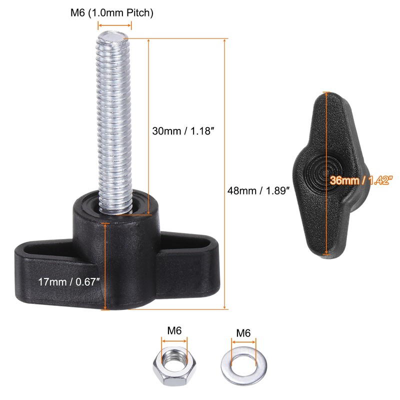 sourcing map 8pcs Tee Wing Knobs M6 x 30mm Metric