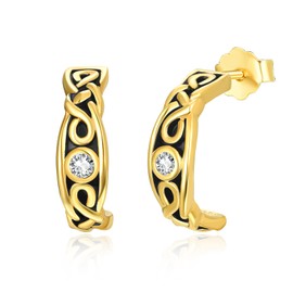 Dreamboat Sterling Silver Celtic Knot Earrings for Women Norse Viking Irish Earrings Men Half Hoop Earrings Unisex Arracadas Para Hombr Jewelry Irish Gifts, Sterling Silver, No Gemstone