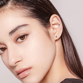 3mm Small Huggie Half Hoop Earrings for Women Men Girls Hypoallergenic Minimalist Tiny Cartilage Stud Earrings with Ball Screw Back Dainty 14k Gold Plated Colored CZ Earrings Gifts(light purple,Gold)