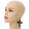 Statement Large Victorian Style Hematite Crystal Cross Drop Earrings/Black Tone/