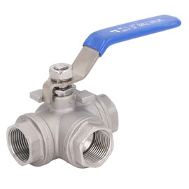3 Way Ball Valve, L Type Ball Valve 3/4 Inch Female Thread 304 Stainless Steel 3 Way L-Type Ball Valve for Water, Oil and Gas
