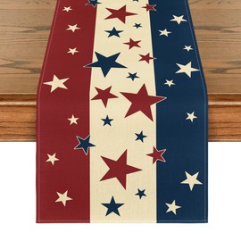 Artoid Mode Stars Stripes 4th of July Patriotic Memorial Day Table Runner, Independence Day Kitchen Dining Table Decoration for Home Party Decor 13x72 Inch
