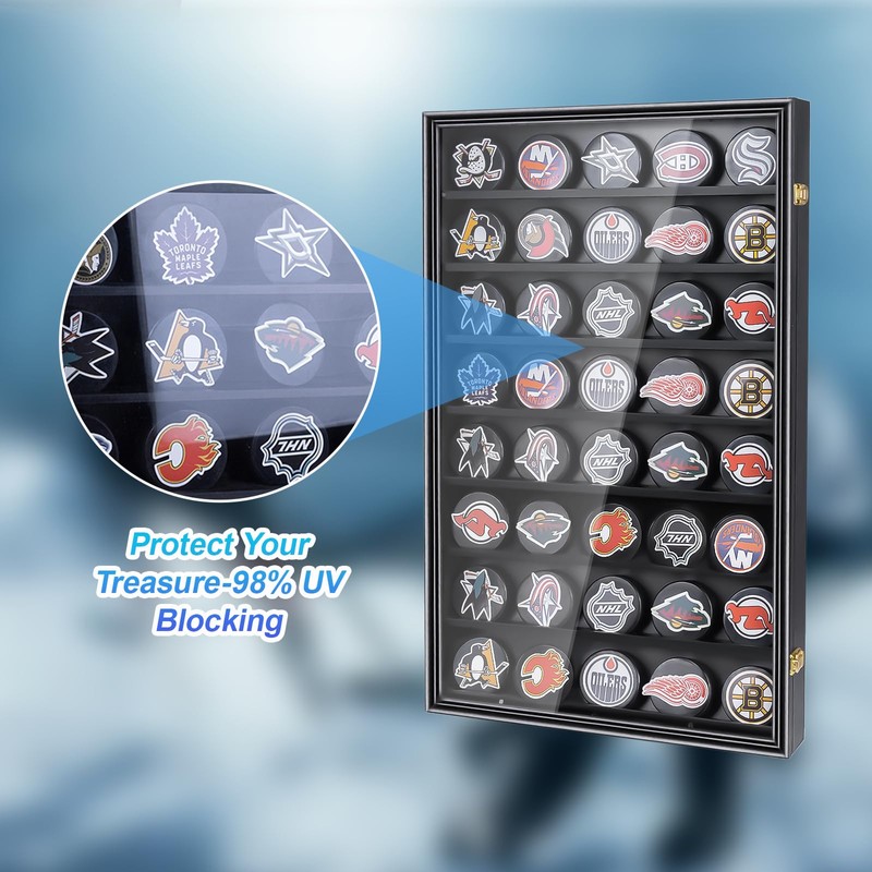 40 Hockey Puck Display Case, Puck Holder Wall Mount ,Hockey
