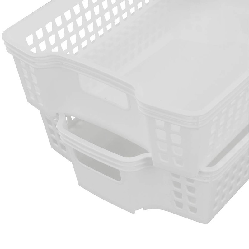 Saedy Stackable Plastic Storage Baskets, White Basket Tray, 6-Pack