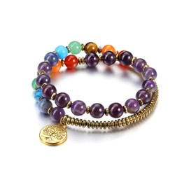 PiercingJak Chakra Bracelet Real Stones Bracelets with Tree of Life Pendant Women's Pearl Bracelet Natural Stone Yoga Bangle Spiritual Jewellery Friendship Gifts for Women Girls