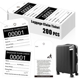 200 etiquetas de equipaje para equipaje de hotel a granel con cuerda blanca de papel para cheque de reclamación de equipaje perforado, boletos de identificación de equipaje negro, numeración de serie