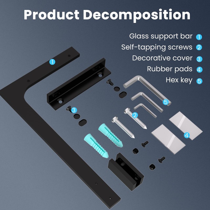 AatrixQuayn Shower Glass Support Bar, Both Sides Available, Frameless Bathroom