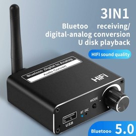 TAVICE Digital to Analog Audio Converter DAC Coaxial Toslink to 3.5mm with Bluetooth 5.0 Receiver Volume Control and USB Playback