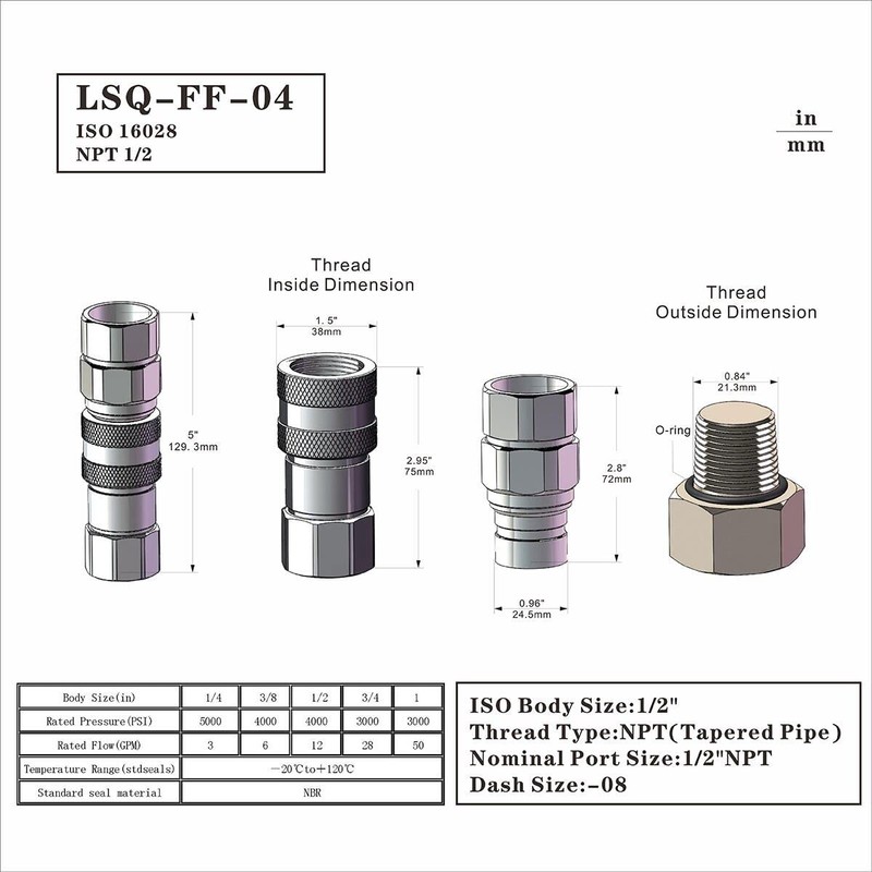 2-Sets 1/2" Skid Steer Bobcat Flat Face Hydraulic Quick Disconnect