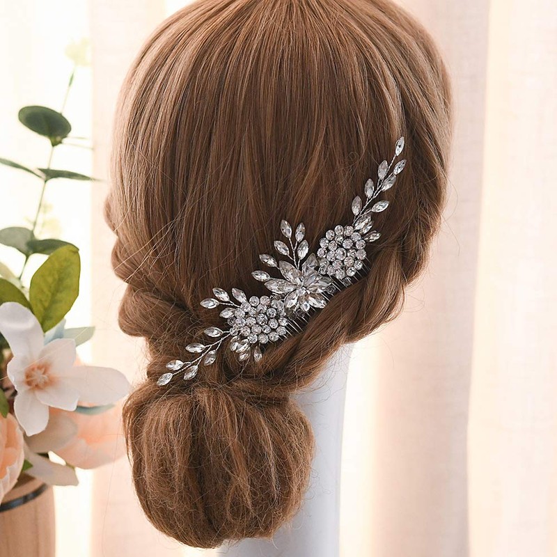 Topqueen Silver Rhinestone Bridal Comb Tiara Diadem for Wedding -