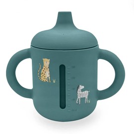 LITTEL RAWR Silicone Baby Sippy Cups for 6 months+, 3 Stages Training Cup Straw Cup for Infants Toddlers and Kid, Soft Spout and Handles Unbreakable Easy Grip 8.5oz/250ml (Blue)