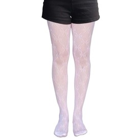 VINICUNCA Women's Fishnet Stockings Lace Patterned Tights High Waist Pantyhose (US, Alpha, Small, Medium, Regular, Regular, White-bow)