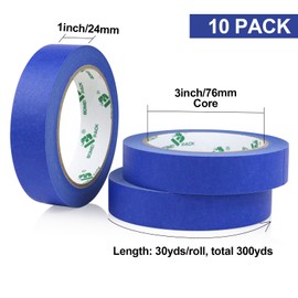 BOMEI PACK Blue Painters Tape 0.94 Inch - Paint Tape 10 Rolls x 0.94 Inch x 30 Yards - Painter's Tape Blue Masking Tape for Walls Painting, DIY Crafting, and School Projects, Total 300 Yards
