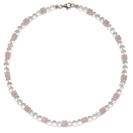 Rock Crystal Jewellery Necklace with Rose Quartz Cube Clasp 925 Sterling Silver Model Number 1055, Gemstone, Crystal