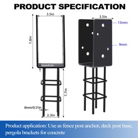 TPSHKE 2 Pack 4"x 4" Heavy Duty U-Shape Concrete Post Anchor, 5mm 6 Gauge Post Holder for Terrace Psot Base, Wood Gazebo, Fences, Deck Railings Wood£¨Inner Dia 3.5"x3.5"