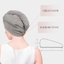 MAXOSHINE Hair Towel Wrap for Women-Quick Drying Microfiber Towel for Hair with Elastic Loop for Tying-Super Absorbent Head Towels Wrap for Ladies Hair Turban (Pack of 2-Grey & Pink)