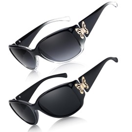 LVIOE Polarized Sunglasses for Women Trendy Wraparound Butterfly Decoration with UV400 Protection LS2301