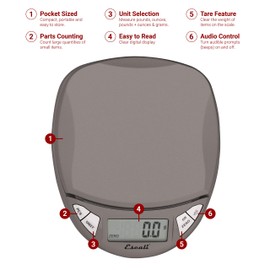 Escali Pico PR500S Precision Kitchen Food Scale for Baking and Cooking, Lightweight and Durable Design, LCD Digital Display, Lifetime ltd. Warranty, Metallic Small