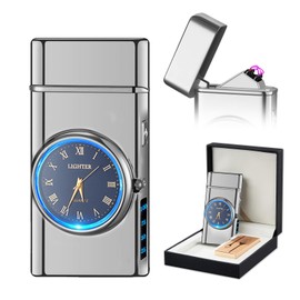 RSBYE Electric Lighter USB Rechargeable Lighters Flameless Electric Lighter Windproof Dual Arc Lighter with LED Battery Indication for Candles, Outdoor Camping, Fireworks (Silver, 220mAh)